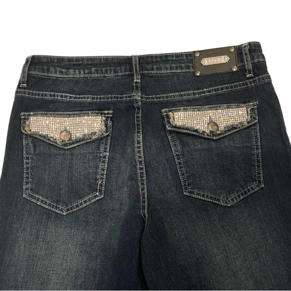 Tru Luxe Jeans Dark Blue Flare Women's Jeans With Rhinestone pockets Size 30/10 - Picture 5 of 6